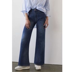 Anthropologie Pilcro The Annie Wide Leg Flare Bleach Paint Splatter Jeans 26